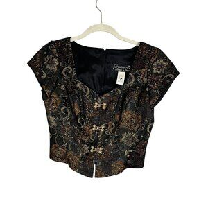 Vintage Fairy Metallic Floral Top 4 Brown Goblin Boho Indie Folk Chic Whimsigoth